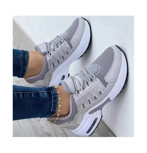 New large size casual sports shoes for women flying woven round head lace-up mesh ventilated daddy