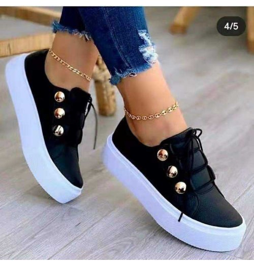 new trend Wholesale Lace up Slip on Women Tennis Sneakers Ladies Thick Sole Casual Shoes Solid Color Flats walking style shoes