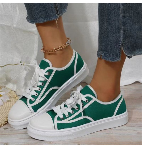 Plus size 35-43 flat casual canvas shoes 2023 new versatile breathable round tie up sneakers for women